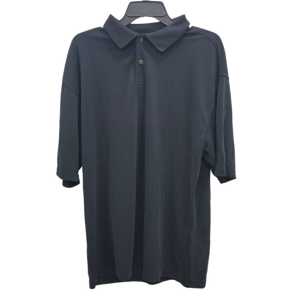 Firethorn Men's Black Textured Stripe Rayon Blend Short Sleeve Golf Polo Sz L‎